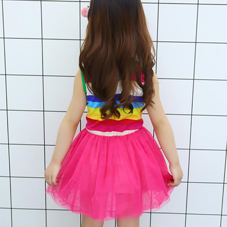 Girls Kids Rainbow Striped Tutu Dress Princess Sleeveless Mesh Dresses Summer Casual