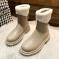 Snow Boots Women's Sheep Martin Boots Winter Plus Velvet Warm Thick-soled Boots Increased Round Toe British Short Boots