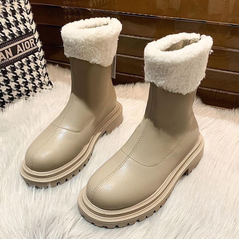 Snow Boots Women's Sheep Martin Boots Winter Plus Velvet Warm Thick-soled Boots Increased Round Toe British Short Boots