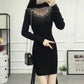 Women Sweater Dress O-neck Full Sleeve Sashes Stretch Vestidos Female Knee-length Knitted Dress