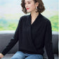 Women's Solid Color Woollen Sweater Loose Plus Size Cross V-neck Sweater Pullover Wool Knit Jumper