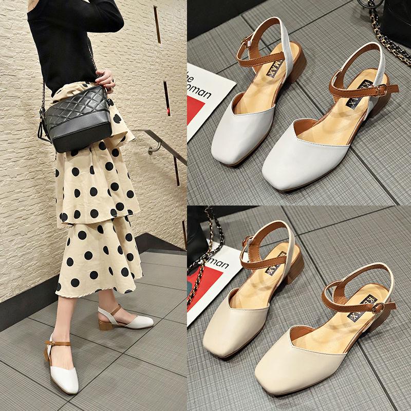 Square Head Baotou Sandals Women Spring and Summer Thick with Chic Net Red Roman Shoes Tide