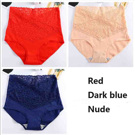 3Pcs Lace Panties Plus Size Mid Waist Briefs Sexy Cotton Women Underwear Ladies Knickers Lingerie