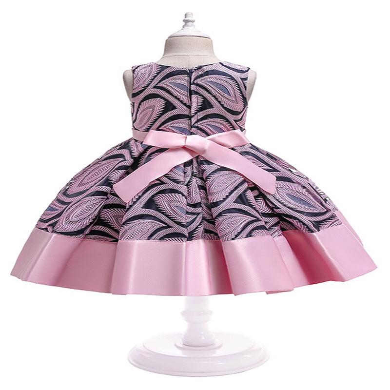 Girls Summer Dress Princess Skirt with Flower Jacquard Fabric Sleeveless Lace Dress