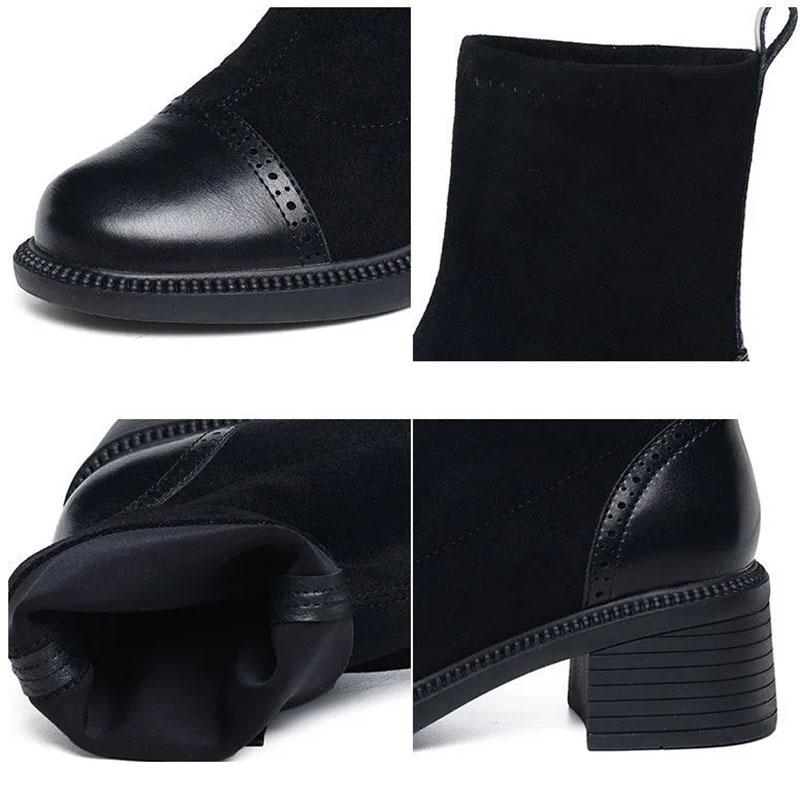 Stretch Boots Women's British Style Martin Boots Short Boots Women's Mid-tube Single Boots Motorcycle Boots Chelsea Boots