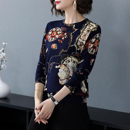 Personalized Printed Sweater Women's O-Neck  Pullover Sweater Knit Bottoming Sweater Autumn Winter Plus Size Wool Blend Jumper Tops Outwear