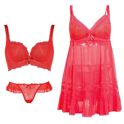 Ladies Gathered Up Bra Set Comfortable Sexy Lace Bow Hollow Out Transparent Panties Hanging Skirt Underwear Set Fascinated See-through Brassieres Set