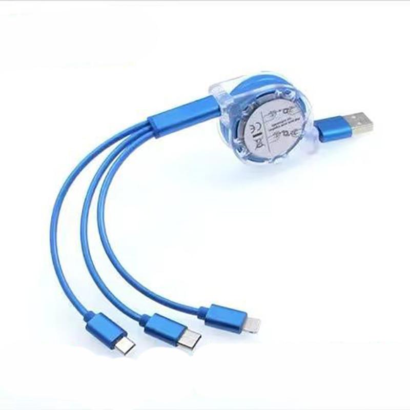 Three-in-one Data Cable 1m Long USB Car Data Cable Android Apple Type-C Connector Electronic Device Charging Cable