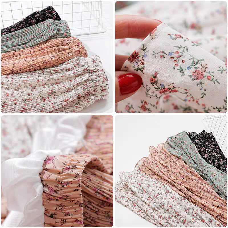 Pleated Floral Skirt Summer Women's High Waist Mid-length A-line Draping Chiffon Fairy Dress