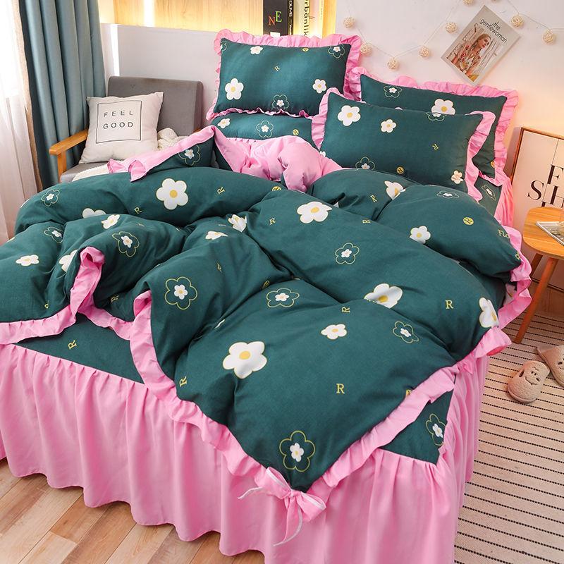 Korean Fashion Bed Skirt Four-piece Princess Style Lace Duvet Cover Girl Net Red Bedding