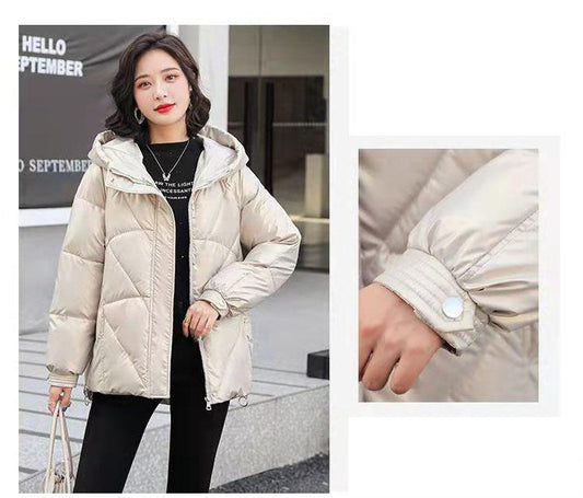 Winter Short Thickened Windproof Cold Warmth Loose Loose Hooded Casual Slim Solid Color Ladies Coat Jacket Padded