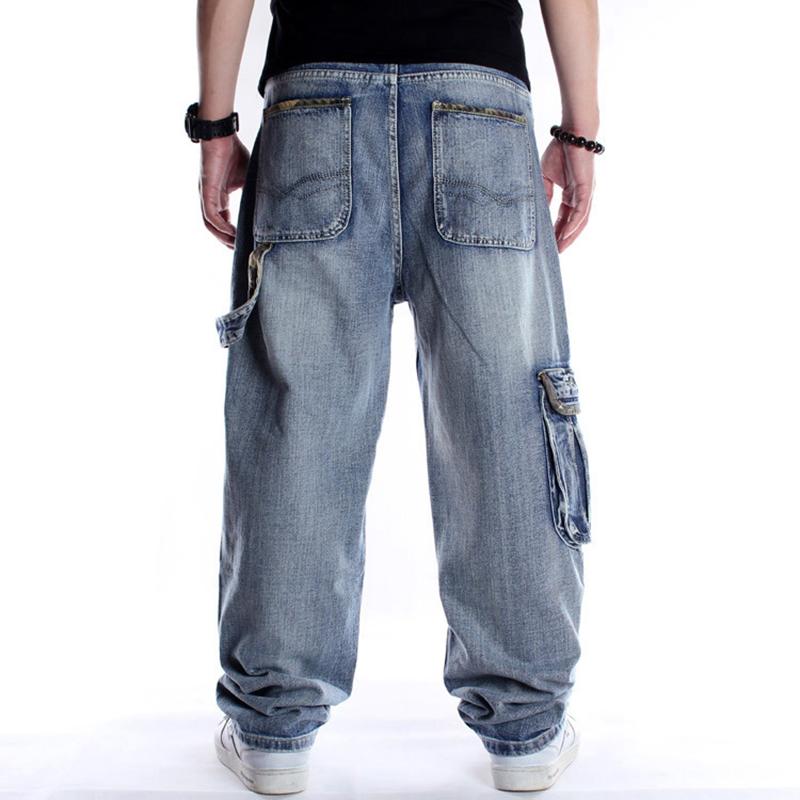 Hip Hop Jeans Plus Size Straight Loose Blue Denim Pants  Big Pockets Camouflave Ribbon Fashion Casual Mens Baggy Jean Trousers 40 42 44 46