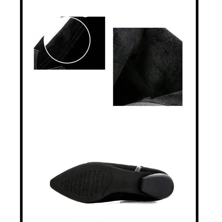 High Heels Women Ankle Boots Pointed Zip Footwear Cow Leather Female Boot Office Shoes Woman Winter