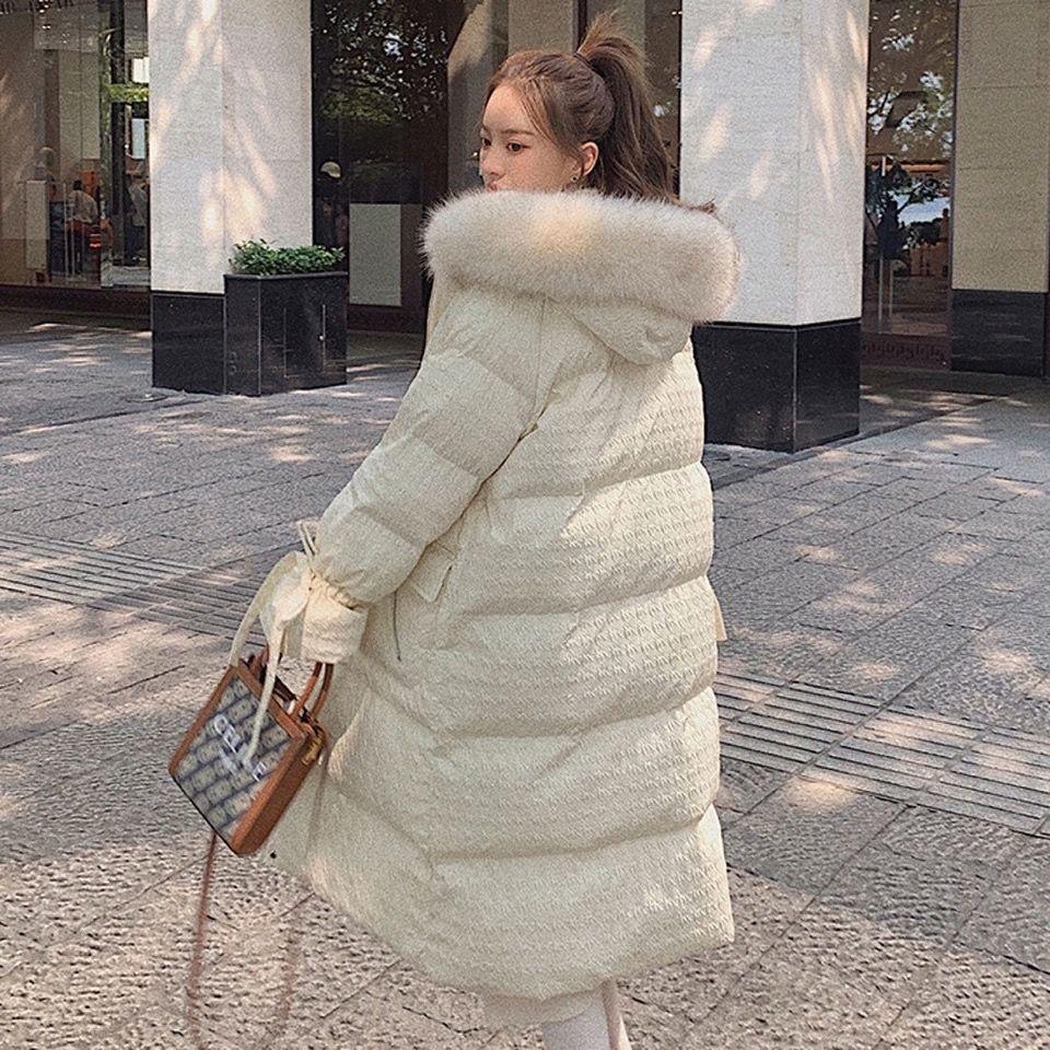 Fluffy Big Fur Collar Hooded White Cotton Jacket Women's Winter Clothes Loose Mid-length Padded Jacket Padded Down Padded Jacket Winter Padded Jacket