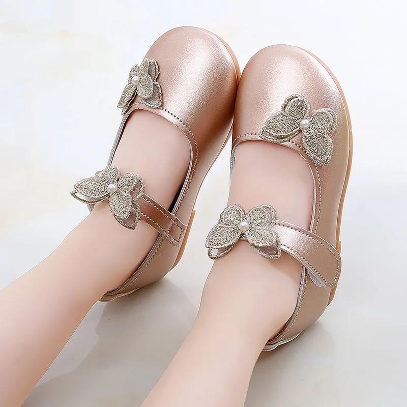 Girl's Soft Soled Butterflies Decoration Breathable Single Shoes Girls' Non Slip Solid Color Princess Shoes