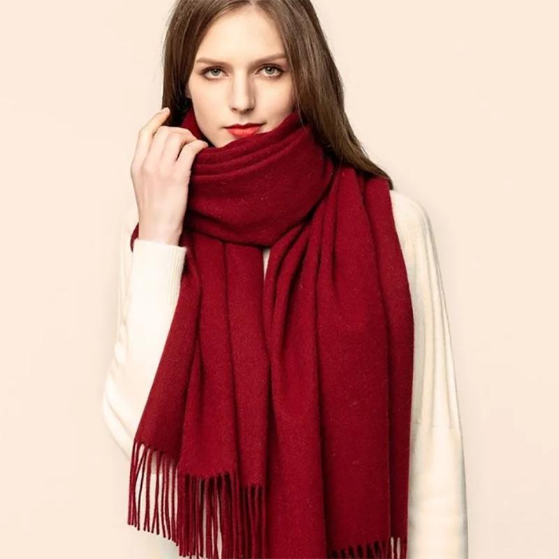 Cashmere Long Solid Color Scarf Women's Cold Protection and Warm Tassel Scarves Thick Custom Red Scarf Unisex