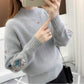 Half High Neck Short Women's Sweater Thick Embroidery Long-sleeved Pullover Sweater