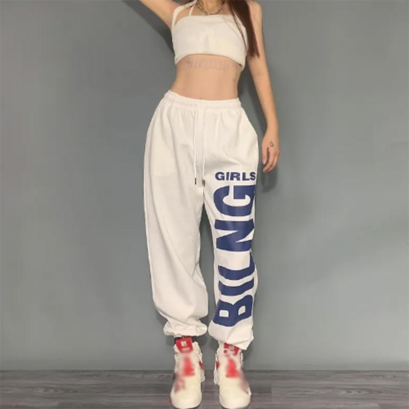 Solid Color Sports Pants Women's Loose-fitting Hip-hop Pants Female Jazz Hip-hop Long Sweatpants Printing