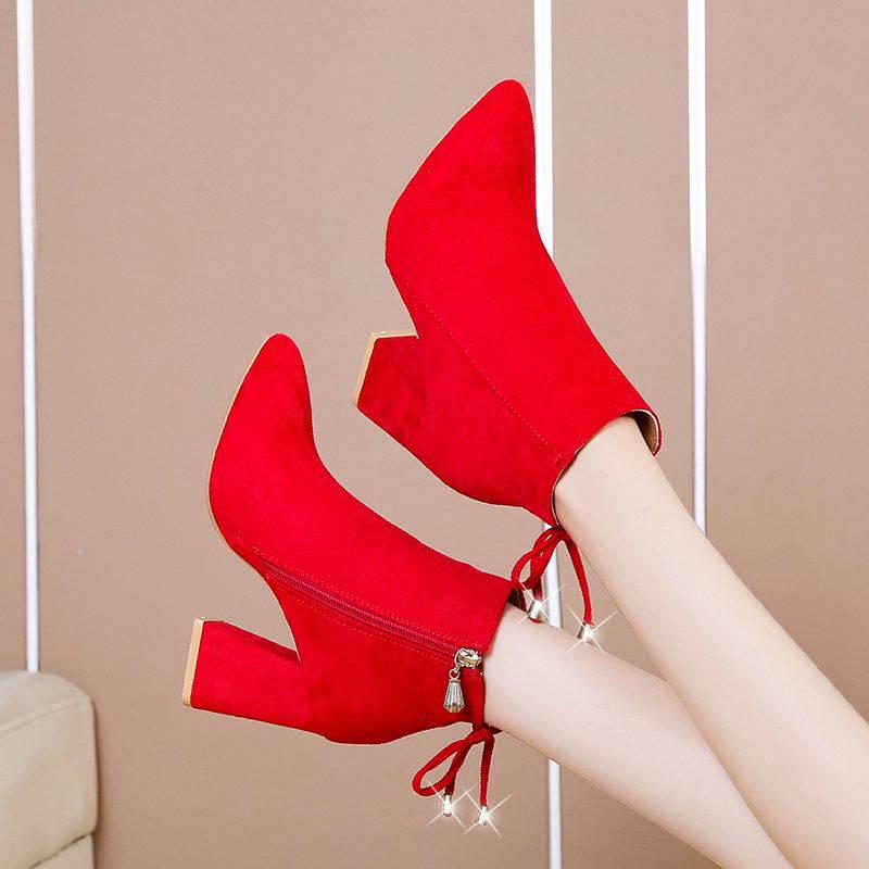 Women's Boots Autumn Winter Fashion High-heeled Pointed Large Size Boots Martin Boots