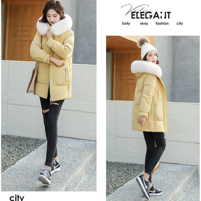 Women's Down Jacket Mid-length Thick Warm Winter Down Jacket Fluffy Big Fur Collar Warm Winter Thick Coat Thick Cotton Jacket Women