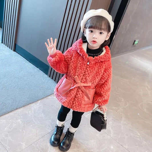 Autumn and Winter Girls All-match Sweater Jacket Plus Velvet Warm and Windproof Jacket