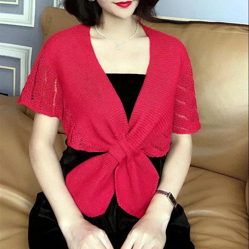 WTEMPO Summer Knitting Little Shawl Women's Thin Solid Color Knotted Neckties