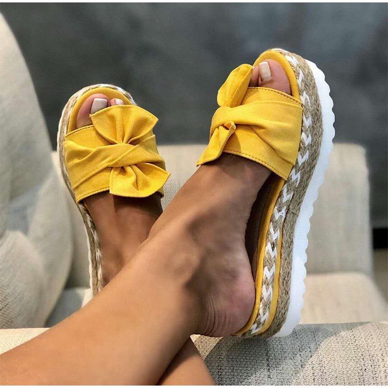 Slippers Women Slides Summer Bow Summer Sandals Bow -Knot Slippers With Thick Soles Platform Female Floral Beach Shoes
