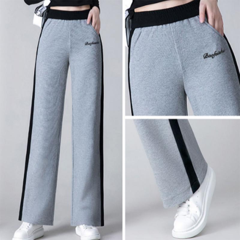 Wide Leg Pants Women's High Waist Casual Sweatpants Spring and Autumn Straight Pants Waffle Loose Sweatpants
