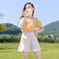 Girls Fashion Clothes Suit Short Sleeve Shirt Short Skirt 2-piece Suit Cartoon Girl Bowknot Cotton Children Clothes Suit