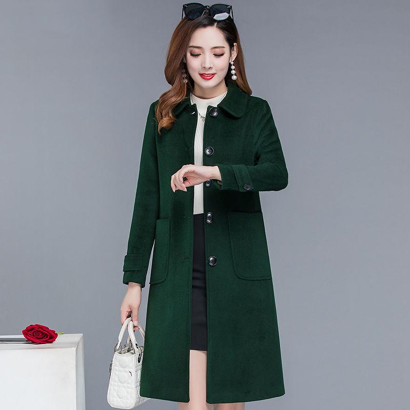Autumn Winter Coat Jacket  Women Overcoat Wool Coat Long Green Slim Blend Clothes Outerwear