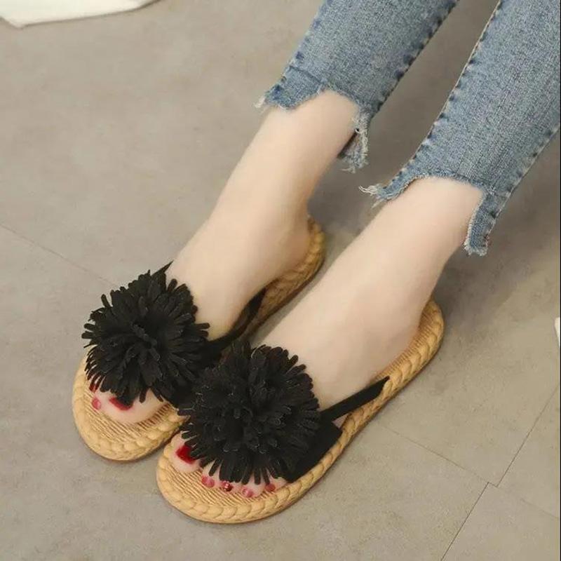 Summer Wear Flat Flip Flops Fashion Sandals Female Fairy Style Summer Korean Beach Student Flower Slippers