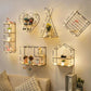 Double Layer Shape Storage Shelf Solid Wood Metal Display Stand Hole-free Storage Rack with Light Strip