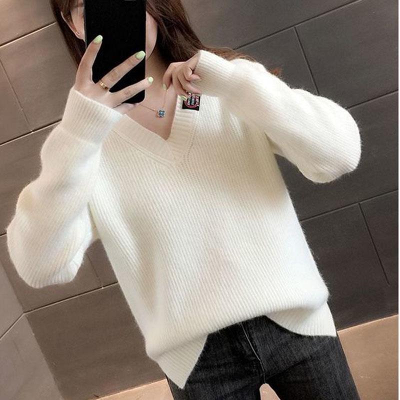 Autumn and Winter V-neck Sweater Fashion All-match Loose Jacket Knit Short Blouse