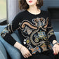 Women's Ethnic Style Printed Woolen Sweater Female High-end Cashmere Sweater O-Neck Outwear Pullover Sweater Plus Size Warm Jumper Top