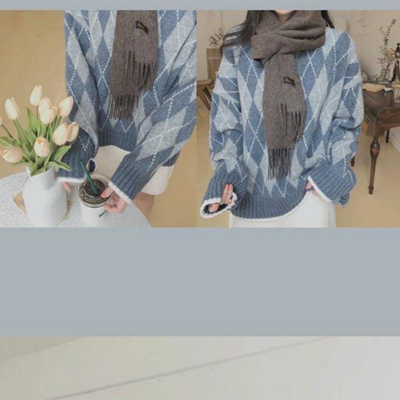 Pullover Plaid Sweater Long Sleeve Sweater Women Autumn and Winter Retro Net Red Loose