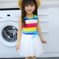 Girls Kids Rainbow Striped Tutu Dress Princess Sleeveless Mesh Dresses Summer Casual