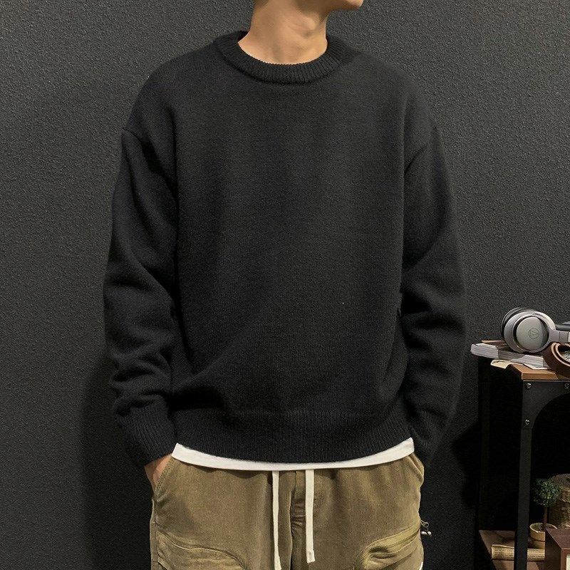 Autumn and Winter New Solid Color Pullover Sweater Men's Loose Thin Sweater Men's Sweater