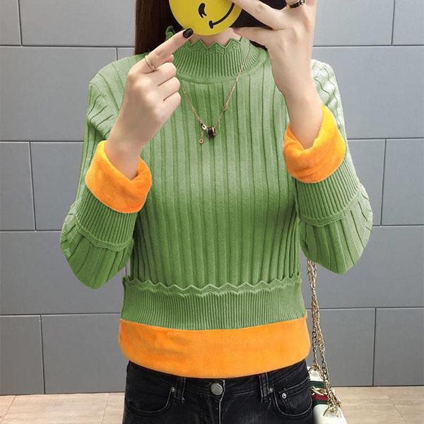 Women  Fleece Sweater Autumn and Winter Warm Knit Sweater Thick High Neck Pullover Sweater Stretch Slim Bottoming Shirt