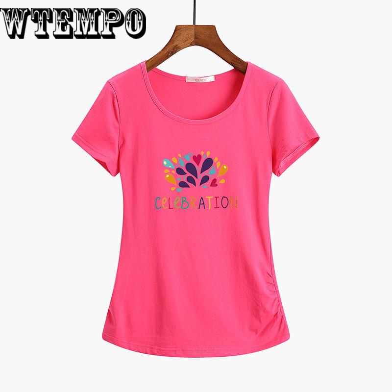 Women T-shirt  Letters Print Slogan tshirts Cotton Round Neck Short Sleeve Casual Plus Size Tops