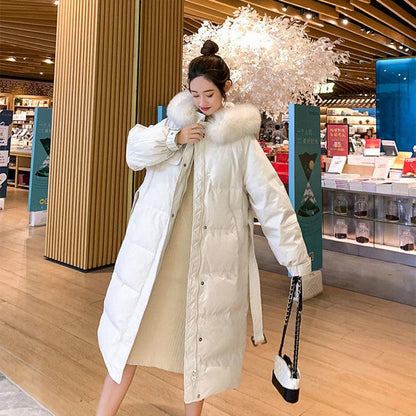 White Duck Down Down Jacket for Women In The Korean Version of The Long Fox Hair Collar Loose Over The Knee Coat Thick