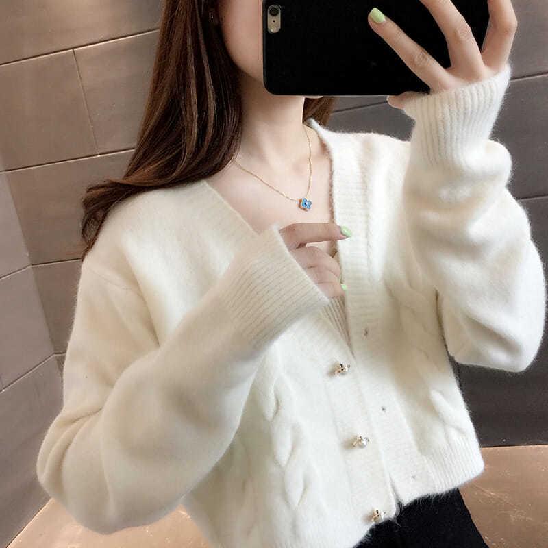 Twist Knitted Jacket Autumn and Winter Short Sweater Loose Cardigan Outer Wear