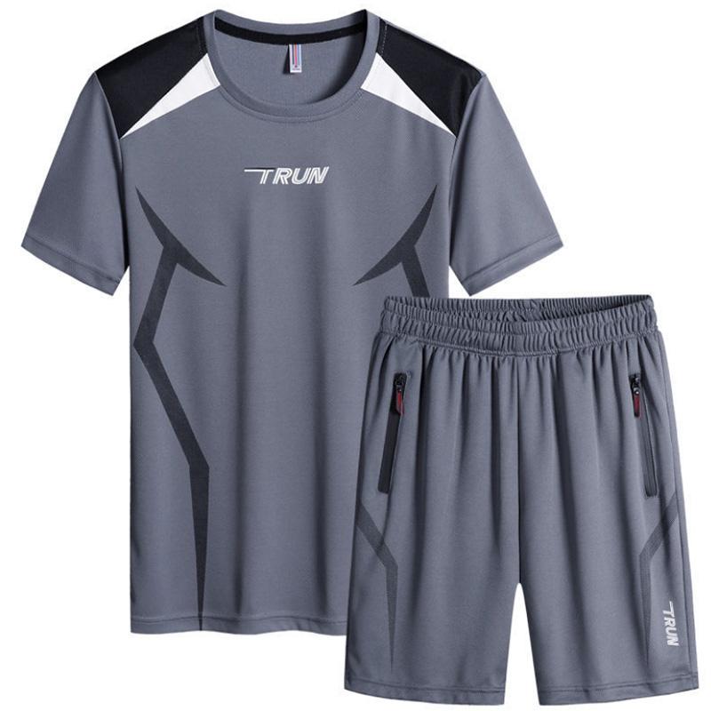 Men's Summer Leisure Sports Suit Round Neck Breathable Short Sleeve T-Shirt Fashion Sports Shorts Two-piece Suit for Men