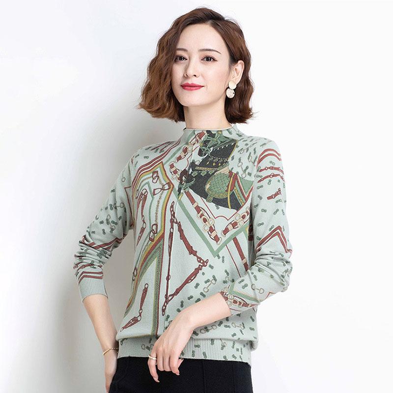 Bohemia Floral Crew Neck Woolen Sweater Women Long Sleeve Warm Printed Cashmere Sweater Knitted Jumper Tops