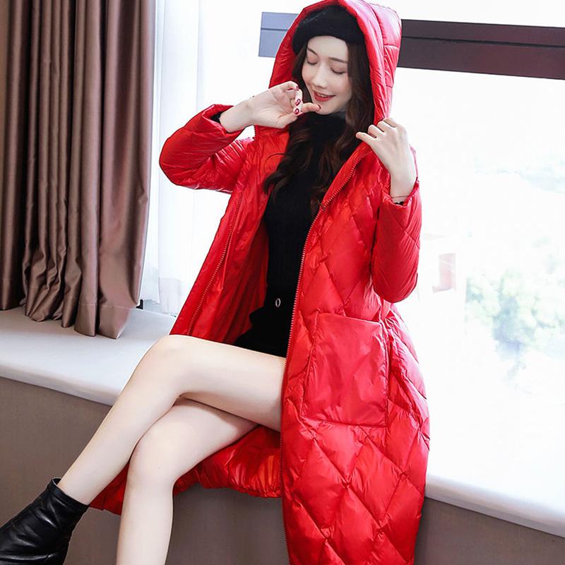 Women's Mid-length Fashion Trend Winter Over-the-knee Hooded Thick Slim-fit Padded Jacket
