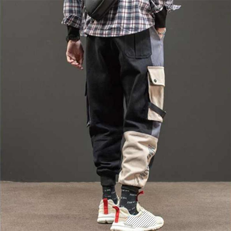 Cotton Retro Loose Hip-hop Ins Sports Pants Overalls Men's Contrasting Color Pockets Long Pants