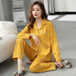 Women's Spring Cotton Pajamas Set Long Sleeve Loose Korean Heart Printing Casual Sweet Home Wear Two Piece Set Lapel Collar Button Sleeping Suit