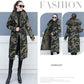 Female Camouflage Parka Coat  Winter Long Cotton-padded Jacket Flocking Hooded Cotton-padded Jacket Winter Print Overcoat