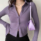 Flared-sleeve Shirt Polo Collar Lapel Five-color All-match Women's Slim Stretch Long-sleeved Top Women Shirts Blouses