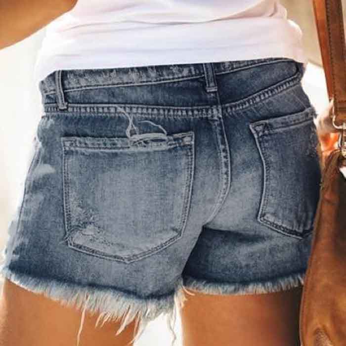 European and American Women's High Waist Fringed Ripped Denim Shorts