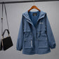 Vintage Stylish Pockets Oversized Plaid Jacket Coat Women Fashion Hooded Long Sleeve Loose Outerwear Chic Tops